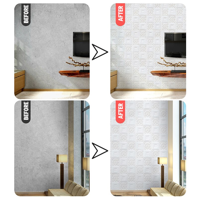 10 Pcs 3D Wall Stickers Ceiling Panel Roof Decor Waterproof Self-Adhesive Foam Wallpaper Living Room Kitchen TV Backdrop Decals