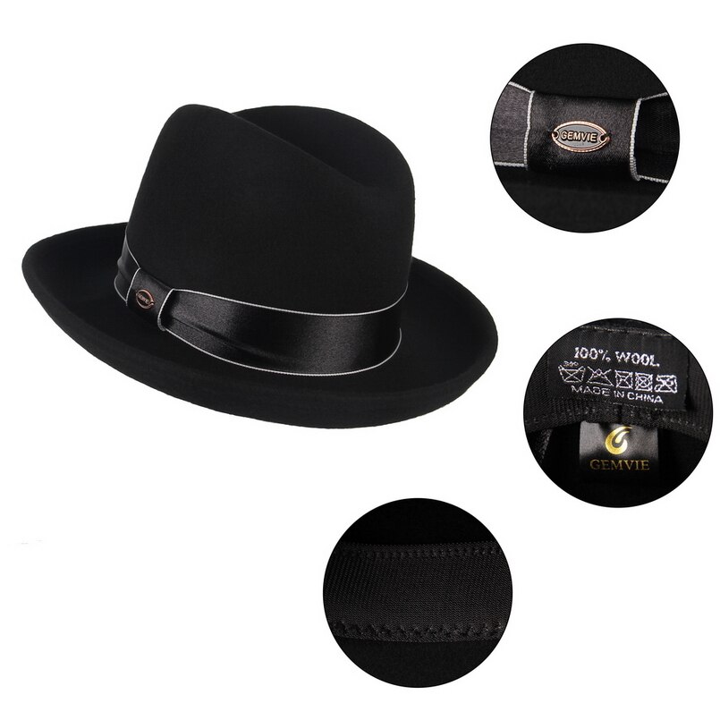 Gemvie merk dames s 100%  wollen billycock homburg hoed fedora winter vilten hoed maat s