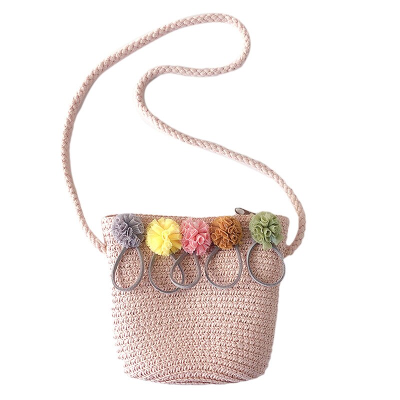 Handgefertigte mädchen-schultertasche aus stroh mit blumenmuster, umhängetasche, schlüssel- und münzfach, süße prinzessinnen-handtasche, 5 2022: Rosa