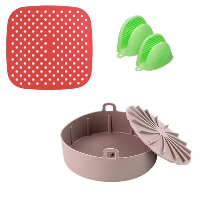 Juego de accesorios de silicona para freidora de aire, alfombrilla de cesta de silicona para freidora de aire con Mini guantes de silicona para horno: Azul cielo