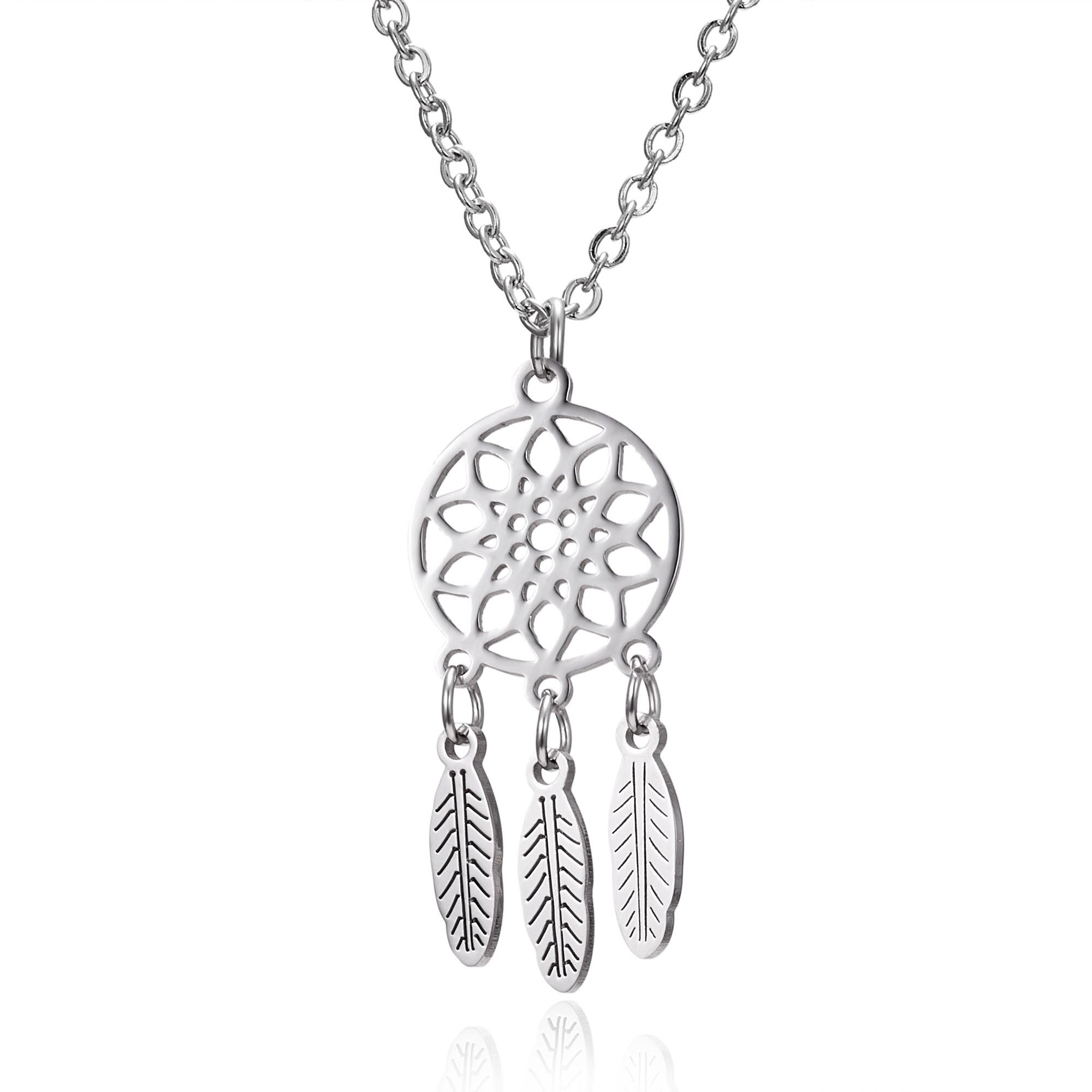 Rinhoo silver stainless steel necklace cactus angel wing lotus Dream catcher pendant Necklace jewelry female mom: 6