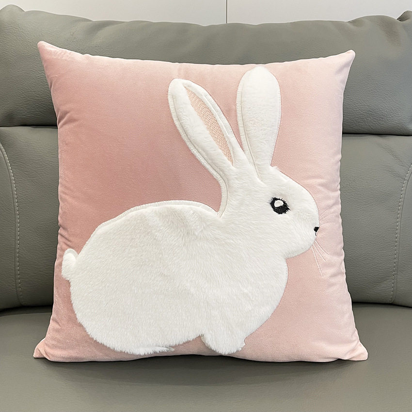 45x45CM Cute Cartoon Rabbit Throw Pillow Cover Nordic Animal Stamping Waist Cushion Cover Decor Home Decorative Pillowcase: Navy Blue