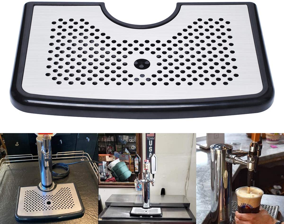 Beer Drip Tray,Bar Kegerator Surface Mount Drip Tray, Non Slip Rubber Grip, Large Drip Tray for Beverage Dispenser ,Bar Tools