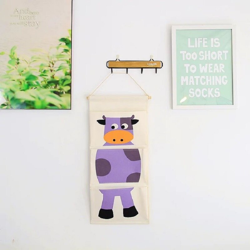 Sac de rangement suspendu à trois couches, sac suspendu mural pour recevoir un sac suspendu après la porte, sac en tissu: Cattle