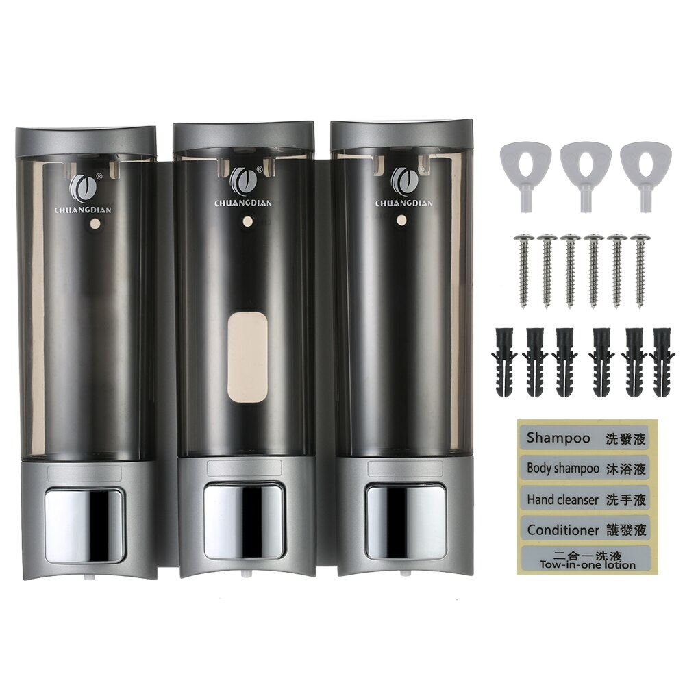 Manual Soap Dispenser Wall Mounted Dish Liquid Shampoo Shower Dispenser Pump Hand Gel Dispenser Bottle Foam for Bathroom Kitchen: 3 bottel   Sliver