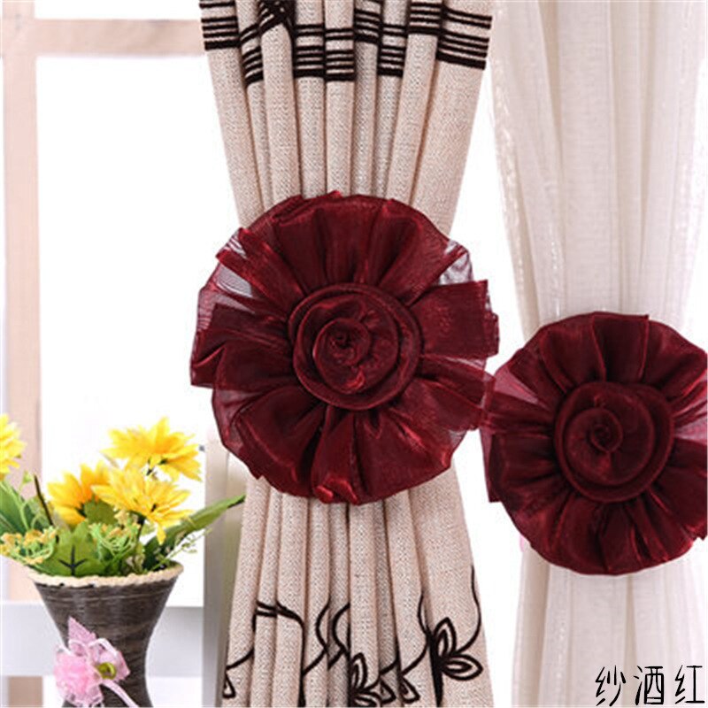 Moderni violetti perinteinen kiinalainen auringonkukka punainen kukka verhopidike verhotarvikkeet koriste verho solmiot cp -hm371*3: Viininpunainen