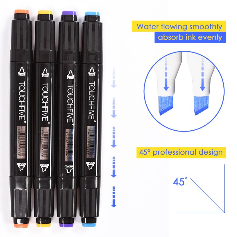 TOUCHNEW Marker Stift 40/60/80/168 Farbe einstellen Zeichnung Skizze Marker Alkohol Basiert Schwarz Körper Kunst liefert Mit 6