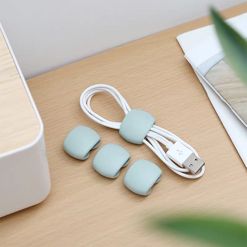 4Pcs Kabelhaspel Siliconen Kabel Organisator Vaste Clip Wire Binding Data Draad Tie Management Data Lijn Sorteren Gesp Voor iphone: Light Green
