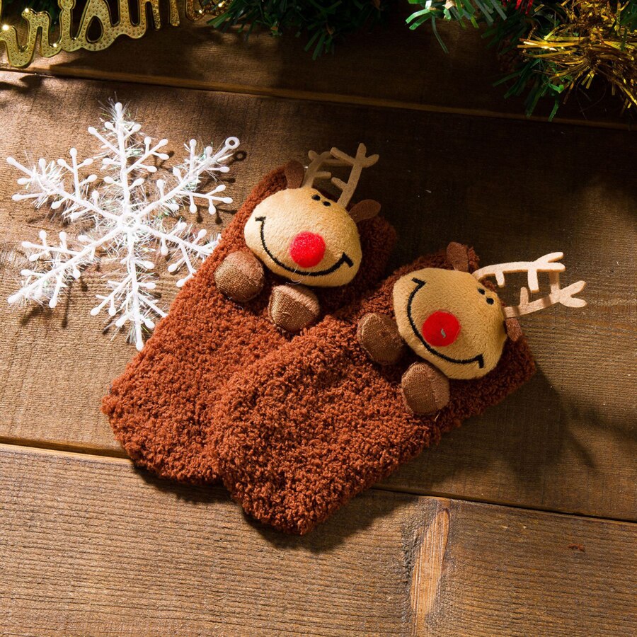 Cute Adults Women Kids Baby Christmas Cosplay Fancy Socks Family Matching Xmas Warm Ankle Socks Thick Furry Socks 1Pcs: Elk / Adults