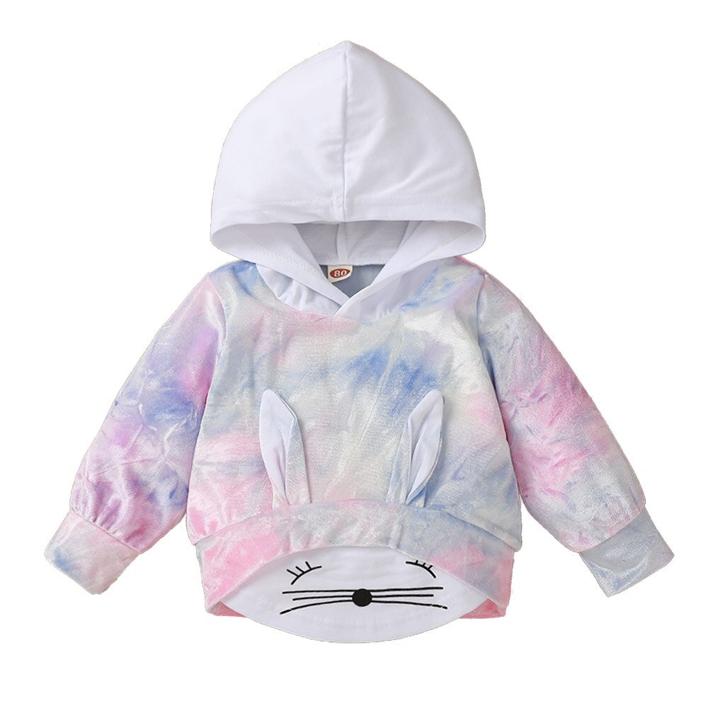 Infant Baby Girls Boys Spring Full Sleeve Tie-dyed Tops Outwear Hooded Patchwork Animals T-shirts 3-24M