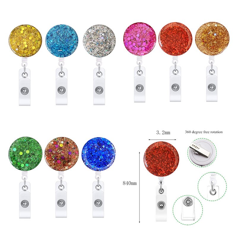 1 Piece Retractable Glitter Nurse Reel Badge Holder Clip Student ID Card Holder Keychain Lanyard