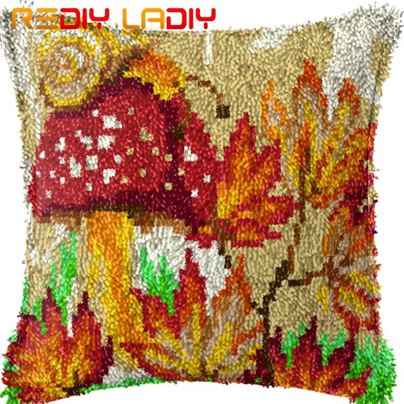Latch Hook Cushion Hat Flowers Pre-Printed Canvas Cushion Front Acrylic Yarn Crochet Pillow Case Kits Sofa Bed Pillow Home Decor: BZ596
