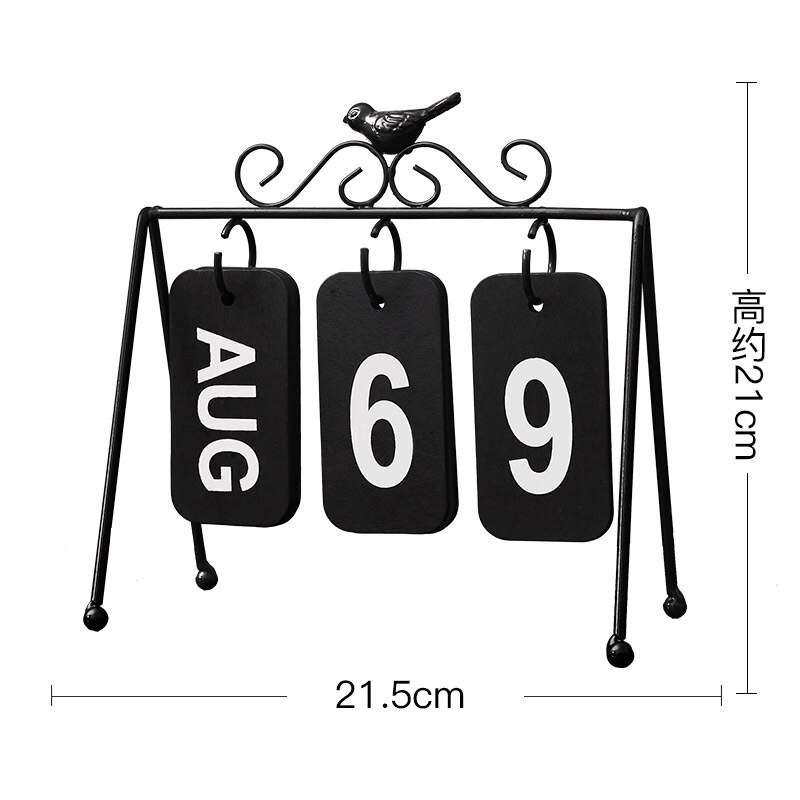 DIY Iron Bird Page Flip Calendar Decoration Crafts Wooden Perpetual Calendar Home Decoration Accessories Modern: black