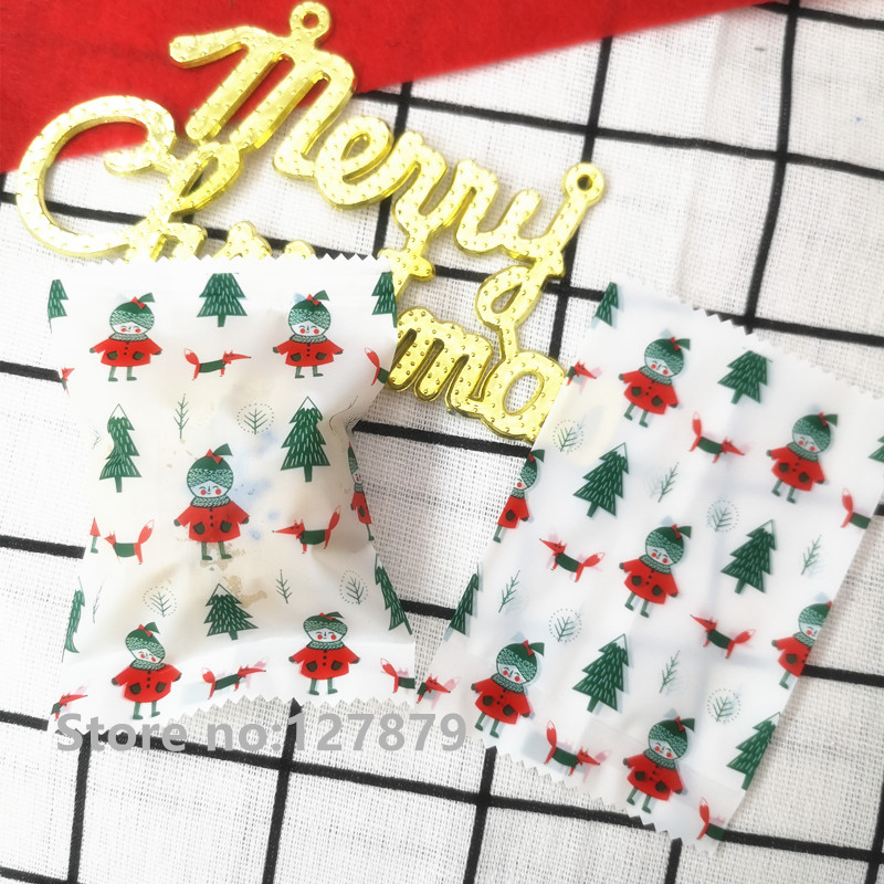 50 stuks Kerst Xmas Elanden Dessert Tassen Heat sealing Plastic Koekjes Bakken tassen Cake Biscuit Candy Plastic Verpakking Zakken