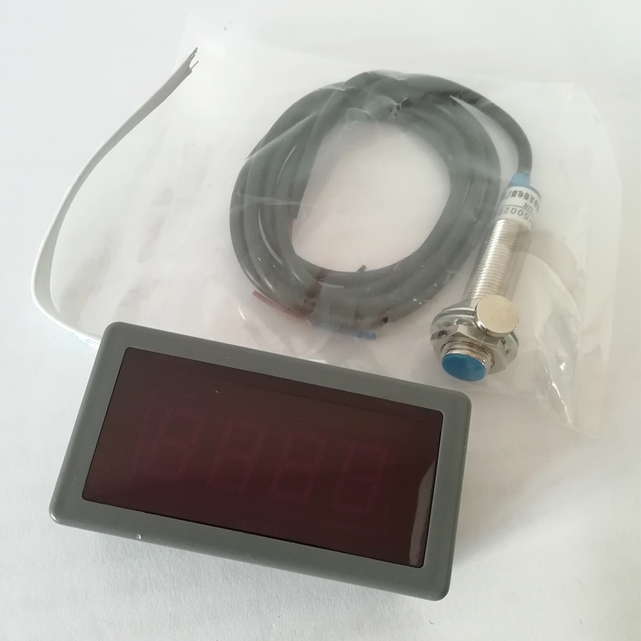 4 Digital LED Tachometer RPM Speed Meter 10-9999RPM Speedometer w/ NPN hall proximity sensor