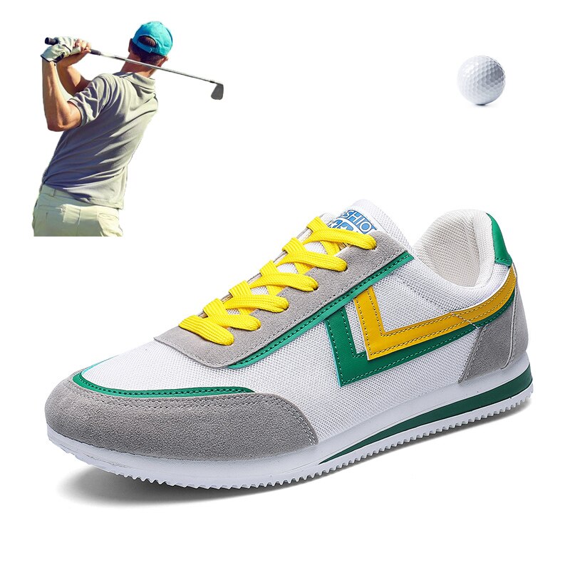 Breathable Mesh Sport Shoes Men Sneakers Ultra Light Golf Shoes Comfortable Athletics Golf Training Shoes Male Green White Shoe: Green / 9.5