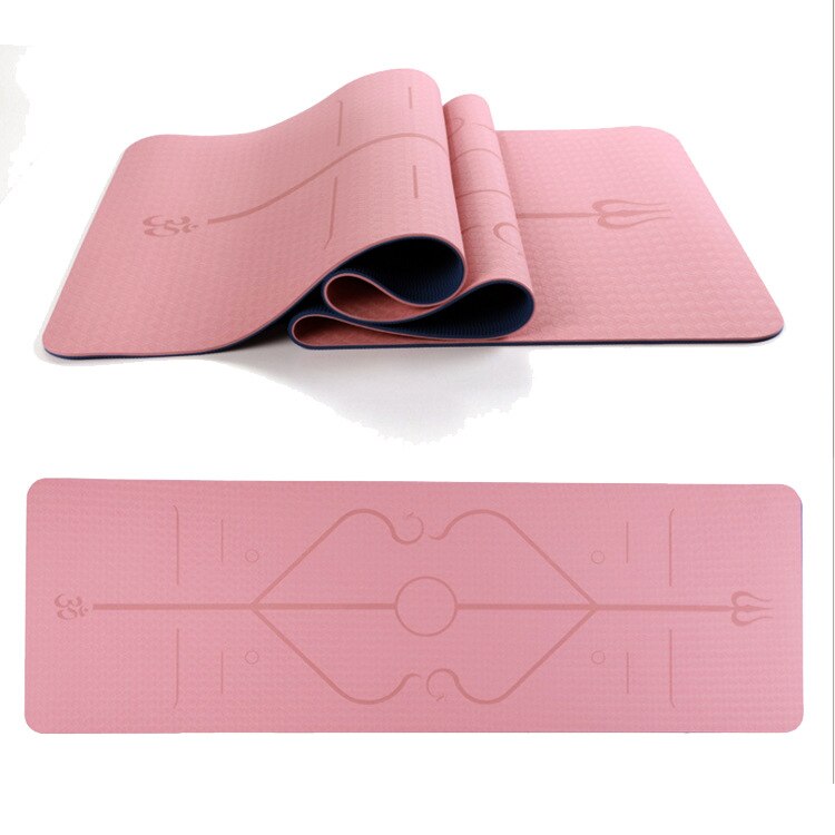 Tpe-yogamatte mit rutschfester oberfläche, positionslinien für fitness, gymnastik und pilates, inklusive yogamattentasche, 2 farben