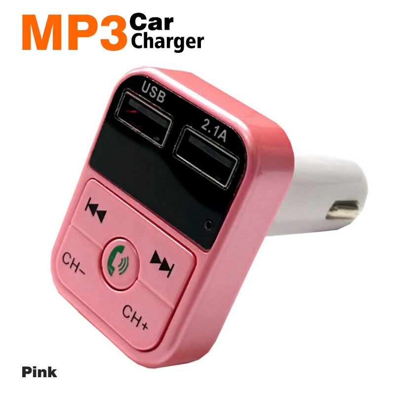 Fm-zender Draadloze Bluetooth Carkit Handsfree Car MP3 Audio Muziekspeler Dual Usb Radio Modulator Carkit 2.1A Usb lader: Pink