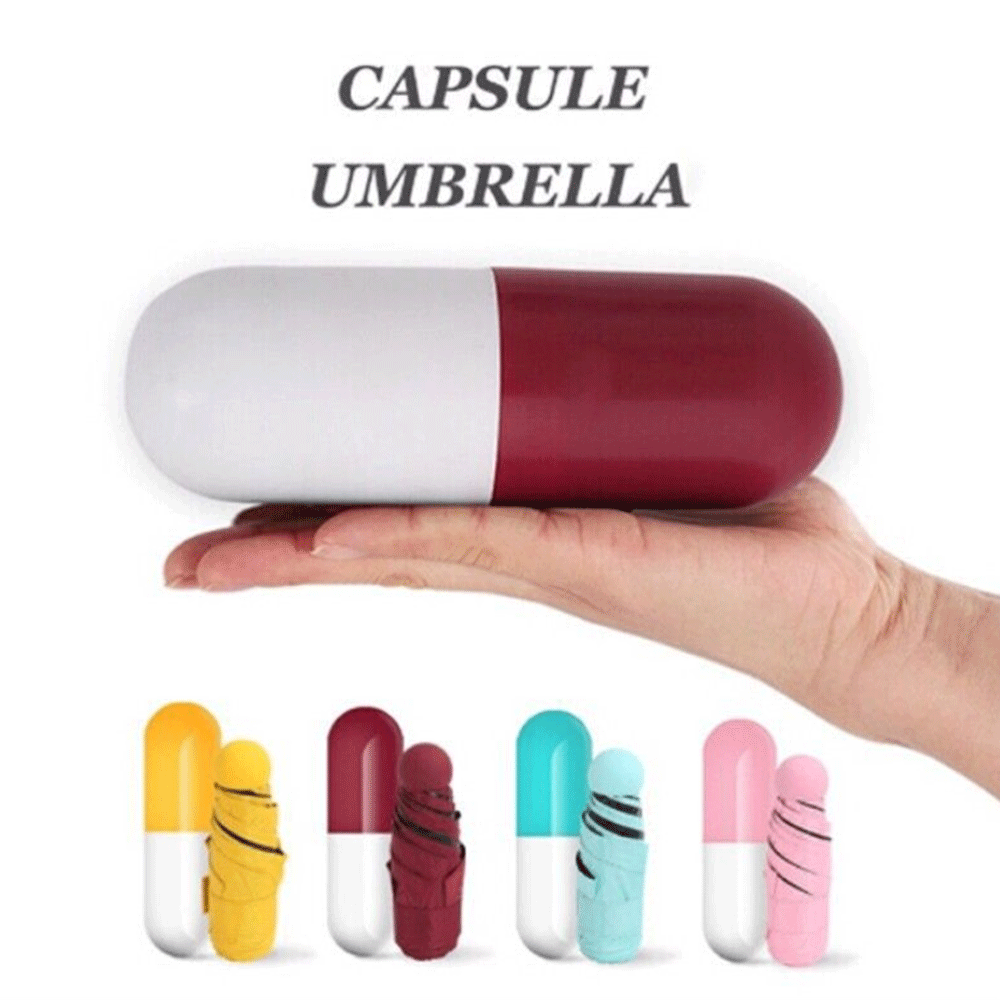 Miniparaguas plegable con caja para pastillas, sombrilla portátil de viaje, a prueba de lluvia, protección UV