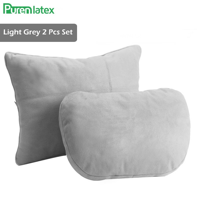 Ensemble de coussins de voiture en pur latex, oreiller orthopédique pour appui-tête en soie, protège le cou, soulage les douleurs à la tête, coussin de siège de conduite, oreiller automatique: Ensemble gris clair
