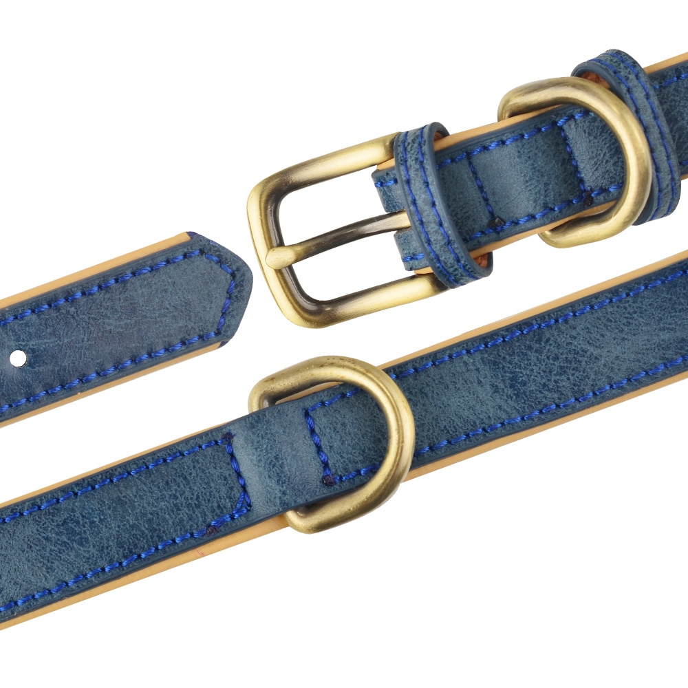 Leather Dog Collar Adjustable Double D-ring Dog Control Small Medium Large Dogs