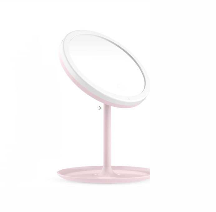3 tilstande makeup spejl med led lys kosmetiske spejle rund form desktop forfængelighed spejl genopladelige belysning spejle: Stik  in 1- tilstandslys / Lyserød