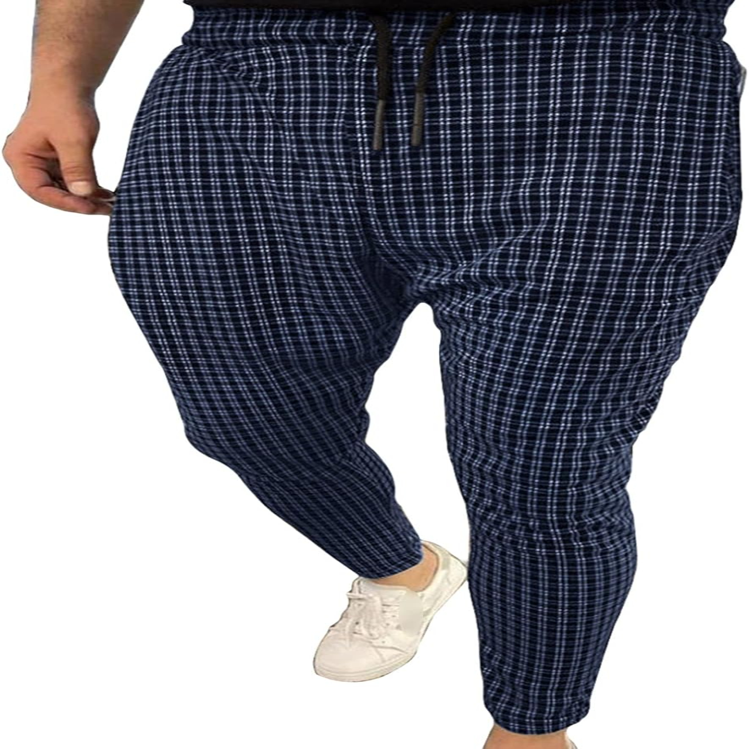 Pantalones jogger a cuadros ajustados para hombre, elegantes y acogedores, con cómodos cintura elástica y cordón para un ajuste perfecto, comple: Azul