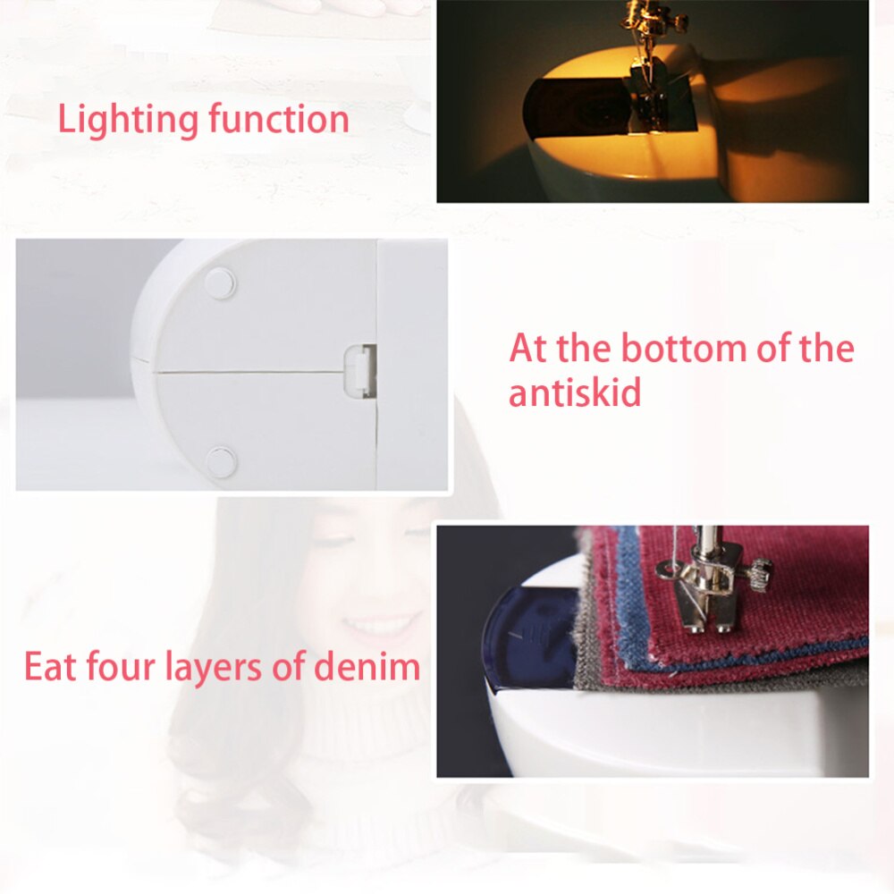 Mini Stitch Sewing Machine Portable Sewing Machine Auto Winding Mending Machine with Light with US Plug ): Pink