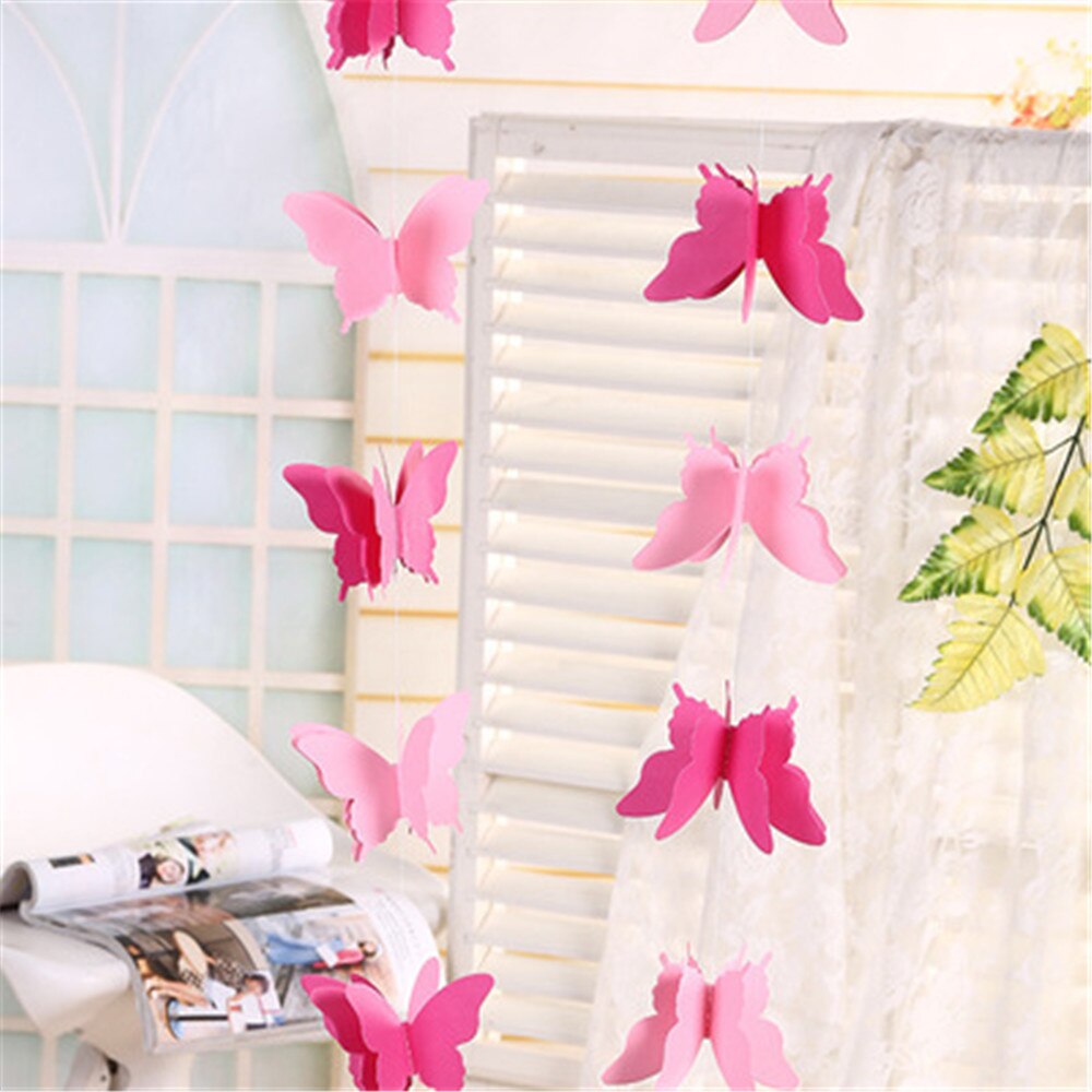 3D Paper Butterfly Garland Buntings for Wedding Party Birthday Festival Diy Banner Hanging Decorations 3D Paper Butterfly String: pink