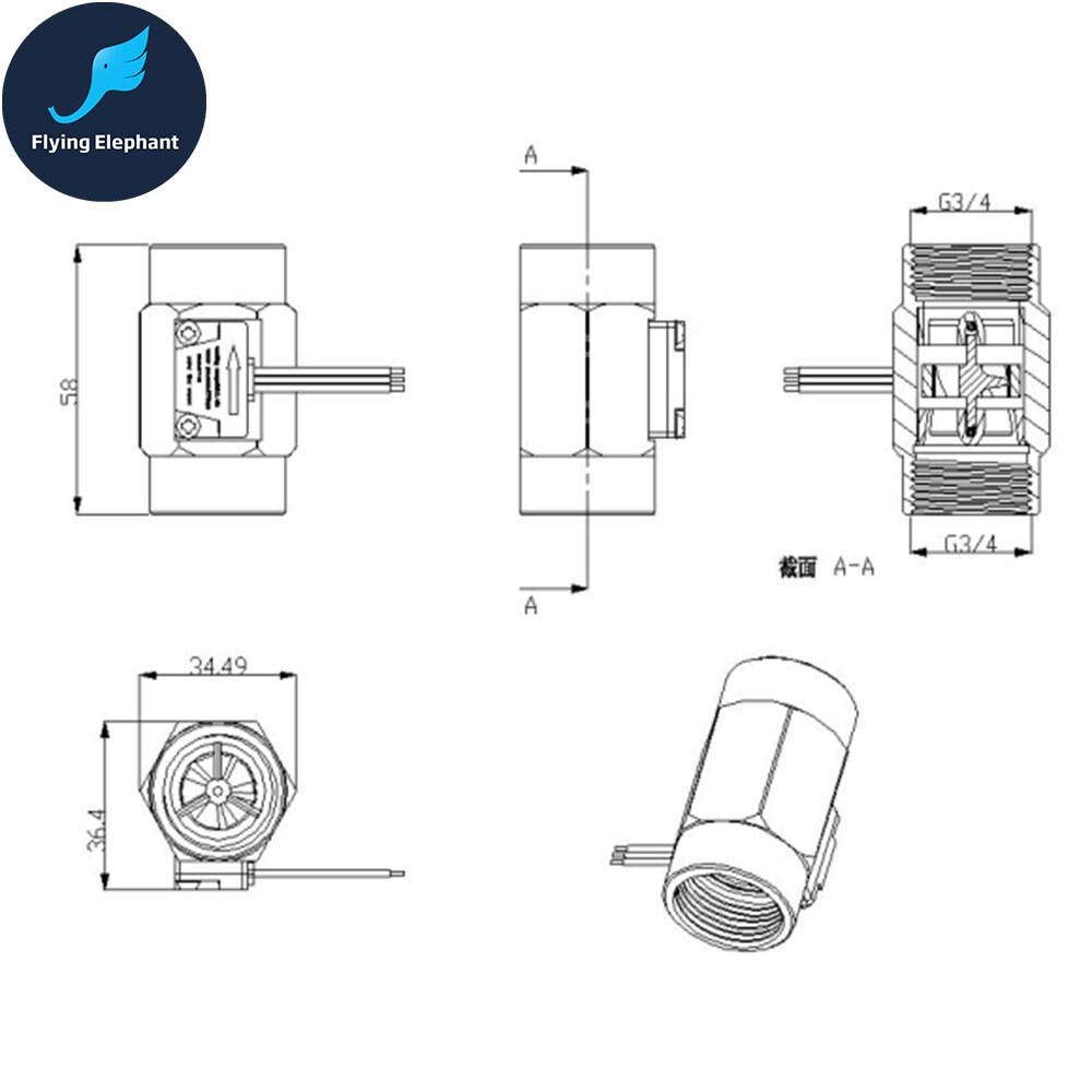 DN20 boiler Hal flow sensor pulse flow meter G3/4 &#39;&#39;Schroefdraad DN25 Hall sensor Turbine flow meter
