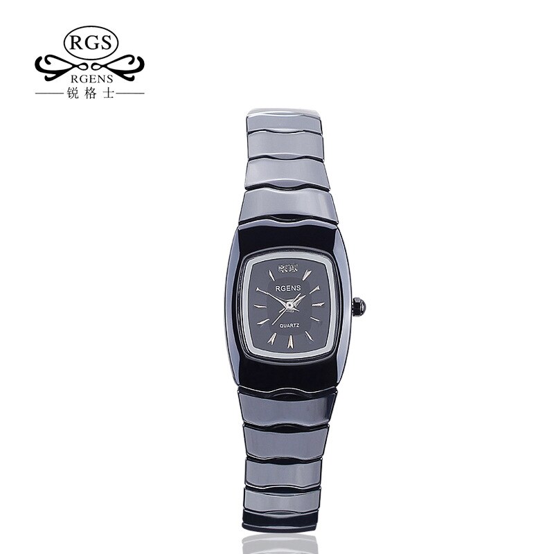 Luksus herre dame ægte sort keramik armbåndsure quartz firkantede originale damer mand elsker ure casual vandtæt diamant: Kvinder sort