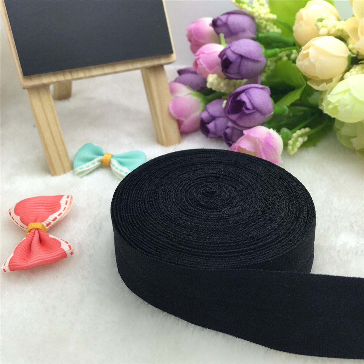 DIY 5 Yards 3/4 "20MM Multirole foldover elastische Spandex Satijn Band craft: Black