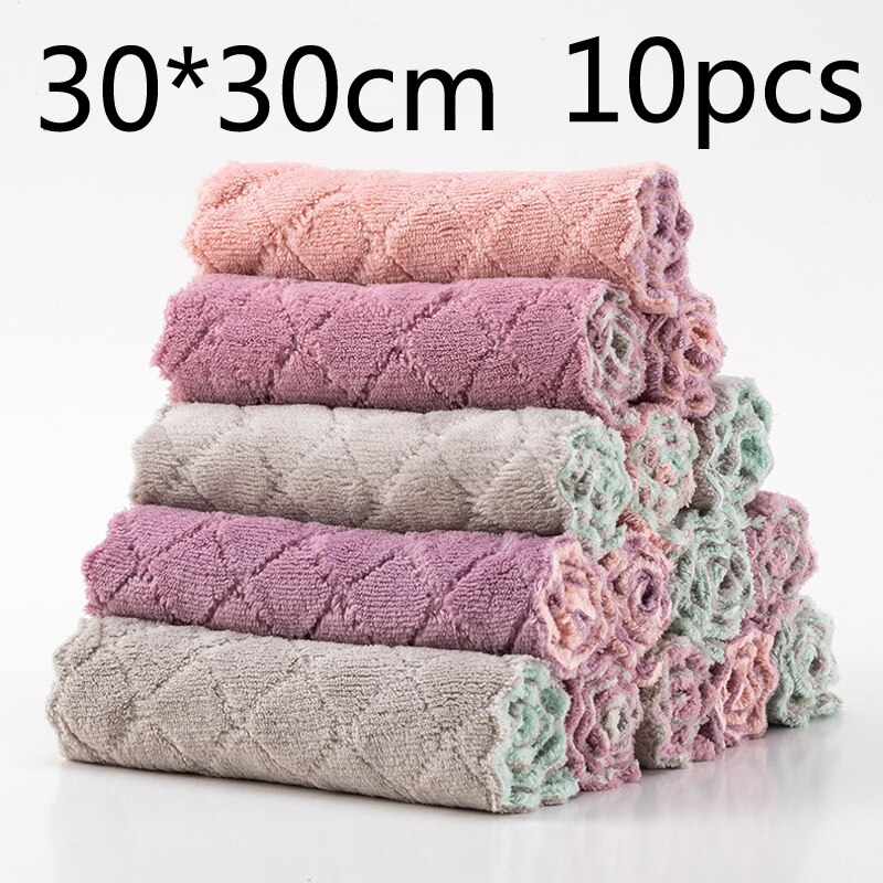 Toalla de microfibra absorbente, paños de limpieza de cocina, plato de aceite antiadherente, toalla, trapos, servilletas, vajilla, toalla de limpieza del hogar: 10pcs 30X30CM