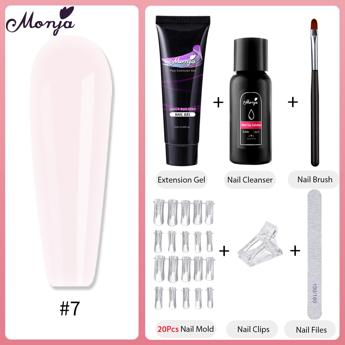 Monja 6 Stks/set Nail Art Uitbreiding Kit Acryl Uv Gel Nail Files Nail Mallen Builder Schilderen Borstel Anti Oplossing Diy manicure Set: 7