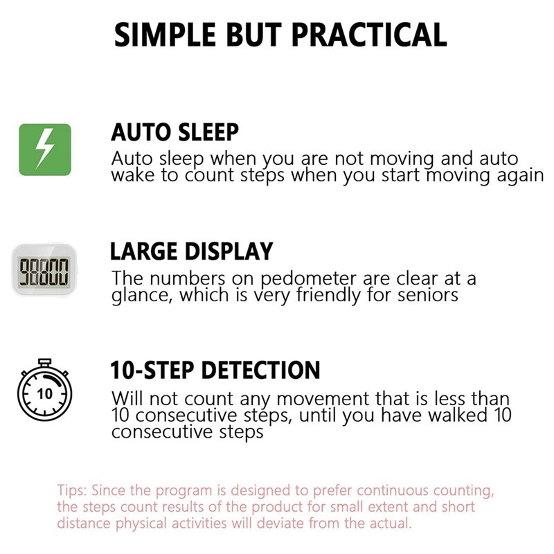 Stappenteller Clip Op, Stap Teller Voor Wandelen Met Grote Digitale Display En Lanyard, Stappentellers Voor Stappen Clip Op