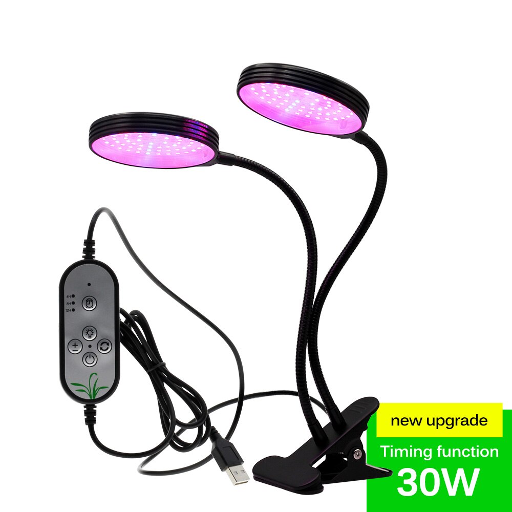 Luz LED de cultivo con Clip Flexible de 360 grados, fuente de alimentación USB, luz LED de escritorio para crecimiento de plantas.: 30W