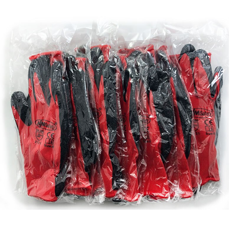Nmsikkerhet bedre grep ultratynn strikket latex dip nylon rød lateksbelagt arbeidshansker luvas de couro