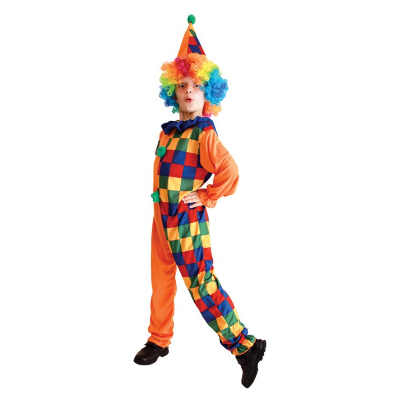 Barn barn rolig orange rutig cirkus clown kostym för pojkar halloween purim karneval maskerad mardi gras fest outfit