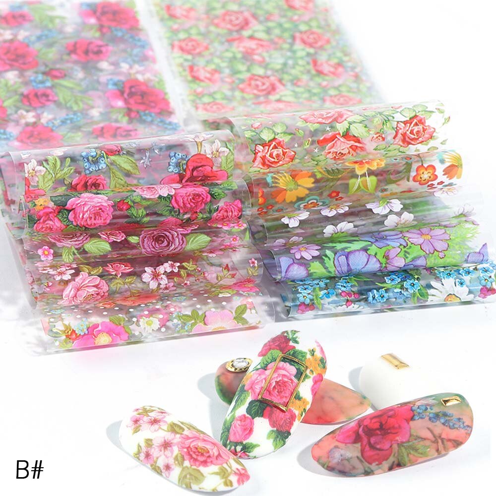 Holografisk stjärnklar nagelfolieuppsättning vit spetsblomma färggradient manikyr nail art överföring klistermärke foliedekoration dekal  sa798: B