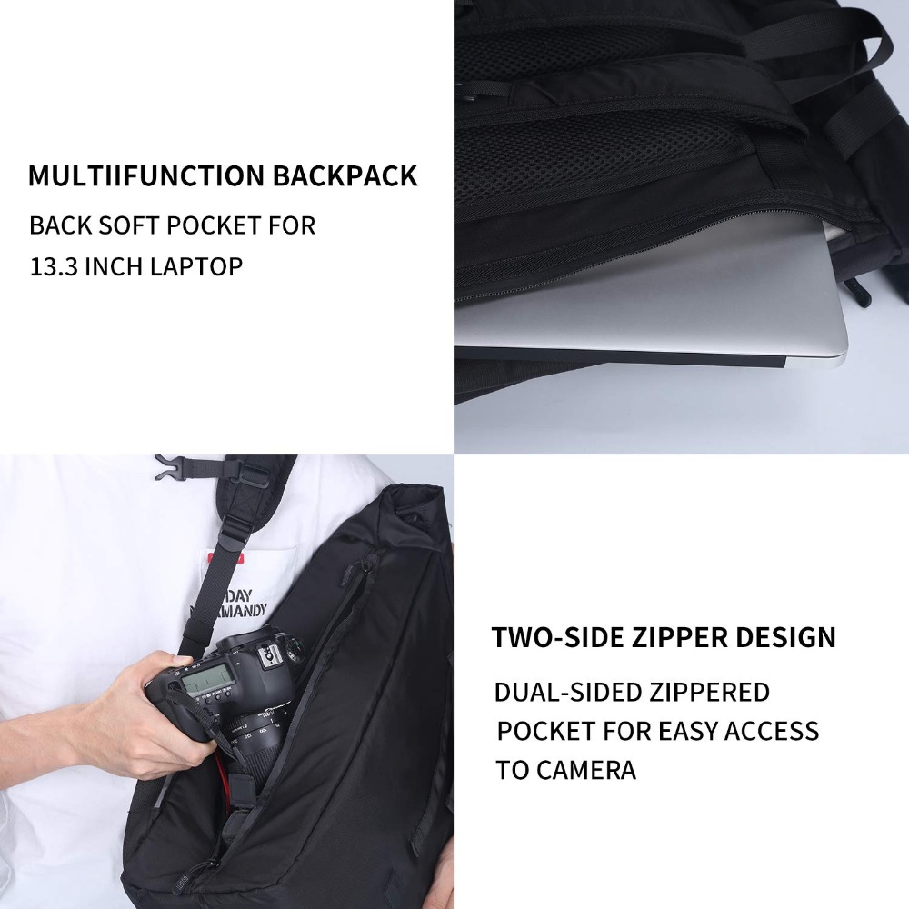 BUBM DSLR Camera Backpack-Travel Shoulder Bag with Filter Case, Dual-Side Quick Camera Access for Canon,Nikon,Lens,13.3&#39;&#39; Laptop