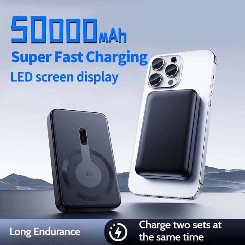 50000mAh Powerbank Ultrafino Liga de Aluminio Sem Fio Carregamento Rápido Banco de Potência de Sucção Magnética com Uma Capacid