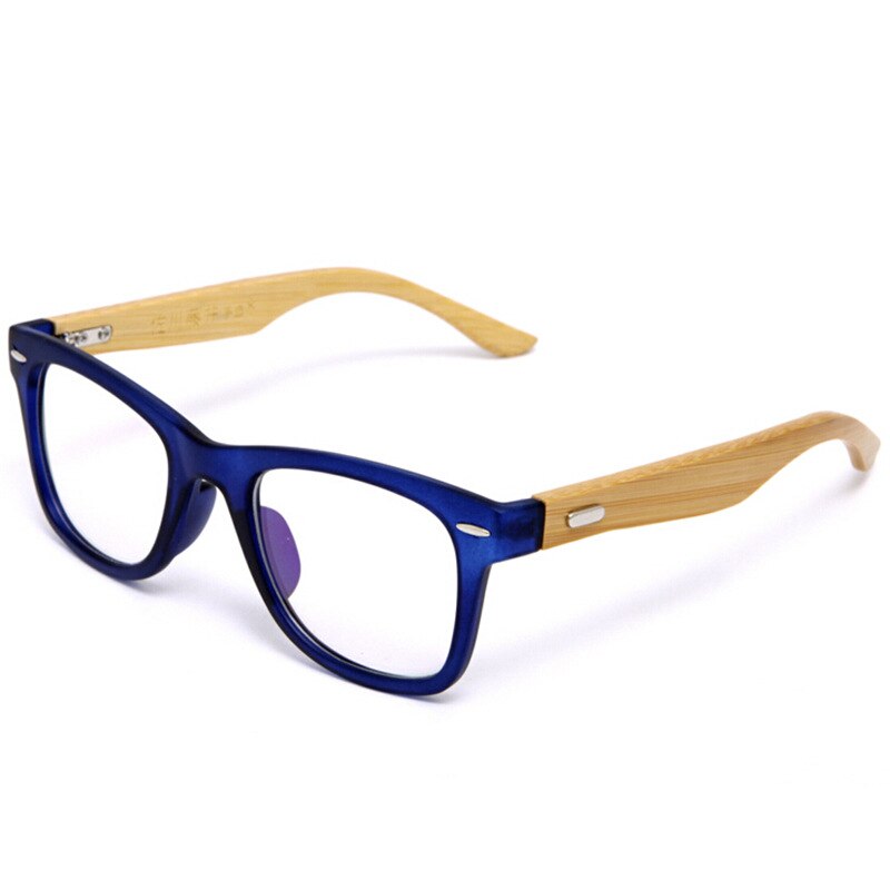 Monturas para gafas de bambú Natural para hombre y mujer, monturas para gafas de bambú Natural artesanal japonés, lentes transparentes para miopía Vintage, monturas para gafas de madera: Blue