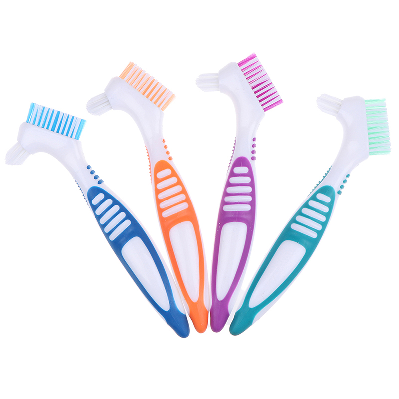 1Pc Denture Teeth Brush Easy Grip Handle Double Sided Toothbrushes Colour Random