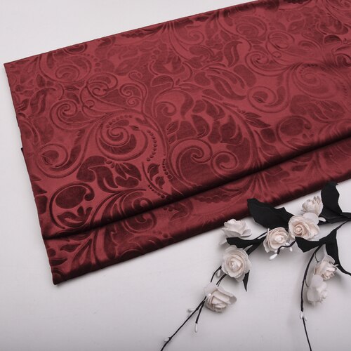 Bred 59 " 3d präglad sammet italiensk flanellklädsel velour soffa tyg vid gården kudde kudde duk material: Vin, röd