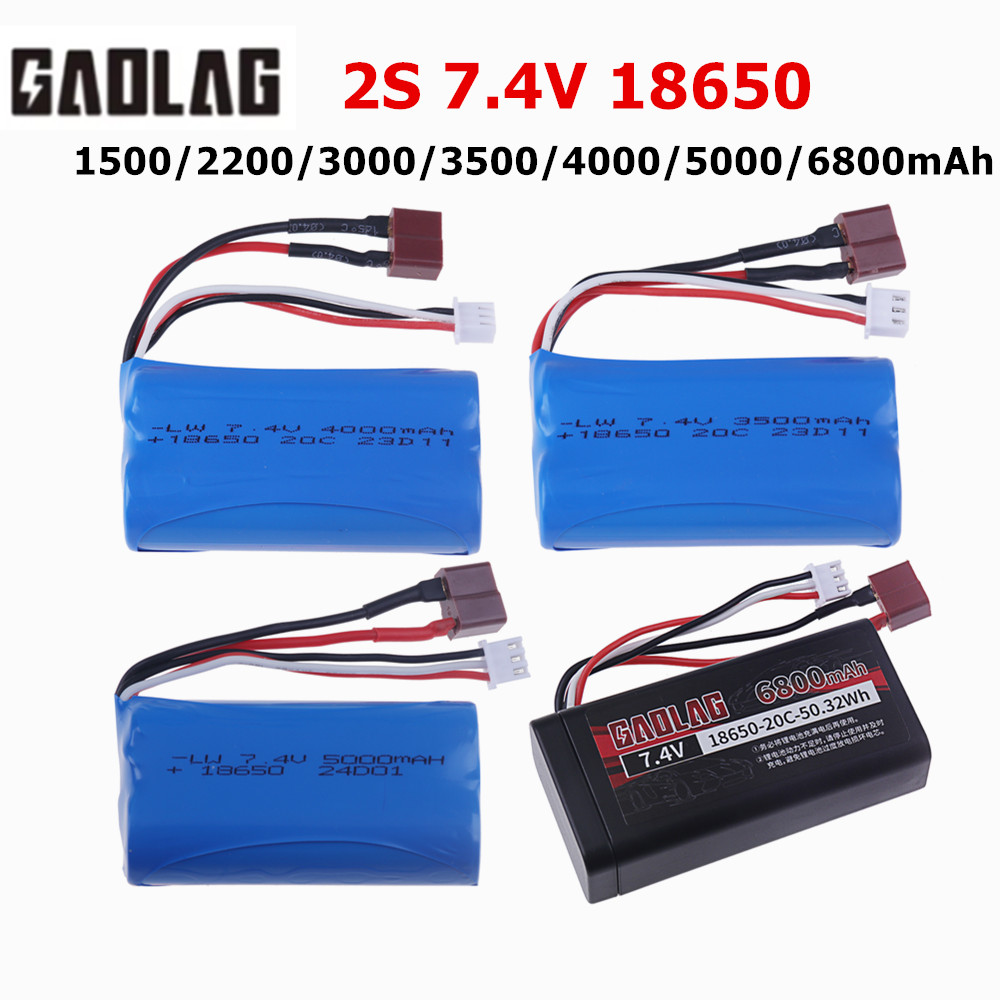 7.4V 1500/3000/3500/5000 mAh JST/T/SM Plug 18650 2S li-ion Battery for Wltoys 144001 12423 10428 12429 12401 RC Car Spare Parts
