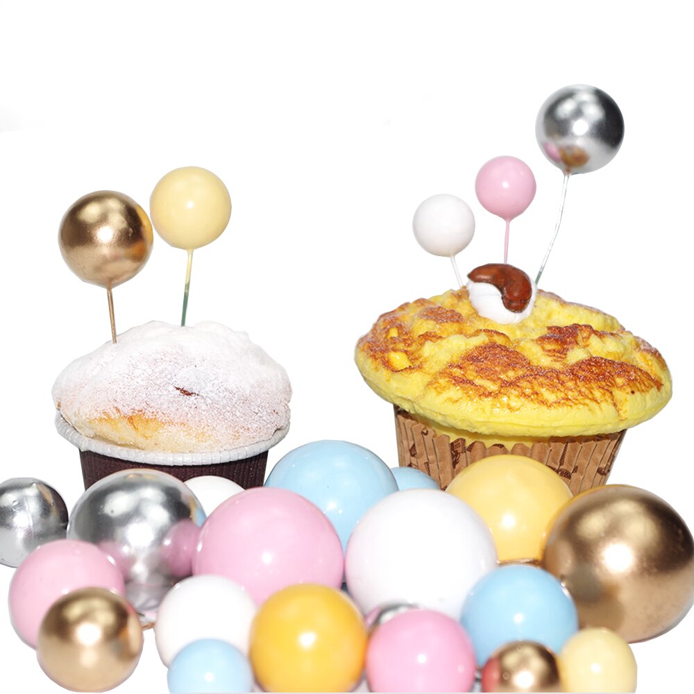 4 kpl pallokakku koriste koristeet vaaleanpunainen kulta hopea värikäs pallo cupcake päällä koriste hää syntymäpäiväjuhla koristeet