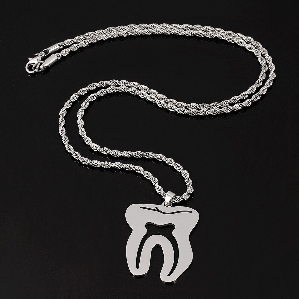 1Pc Zilveren Mode Creatieve Leuke Tandheelkundige Tand Ketting Hanger Rvs Ketting Mode-sieraden Voor Vrouwen Mannen Tandarts