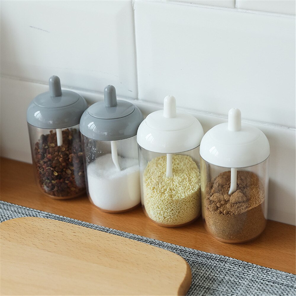 Gewürz Glas Mit Deckel Löffel Set Kunststoff Kräuter Würze Dosen Salz Lagerung Container Dichtung Box Pfeffer Gewürz Dosen Küche Veranstalter
