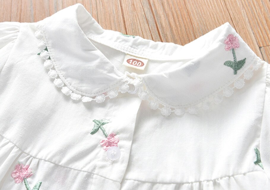 Leuke Meisjes Shirts Lente Zomer Kinderkleding Baby Meisje Bloem Borduren Zoete Korte Mouw Blouse Tops Kids