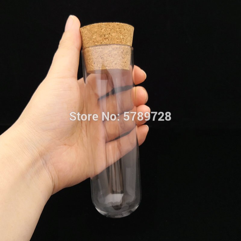 1pcs 45x150mm transparent round bottom glass test tube with cork stopper Flat - mouth thickened glass tube, teaching equipment